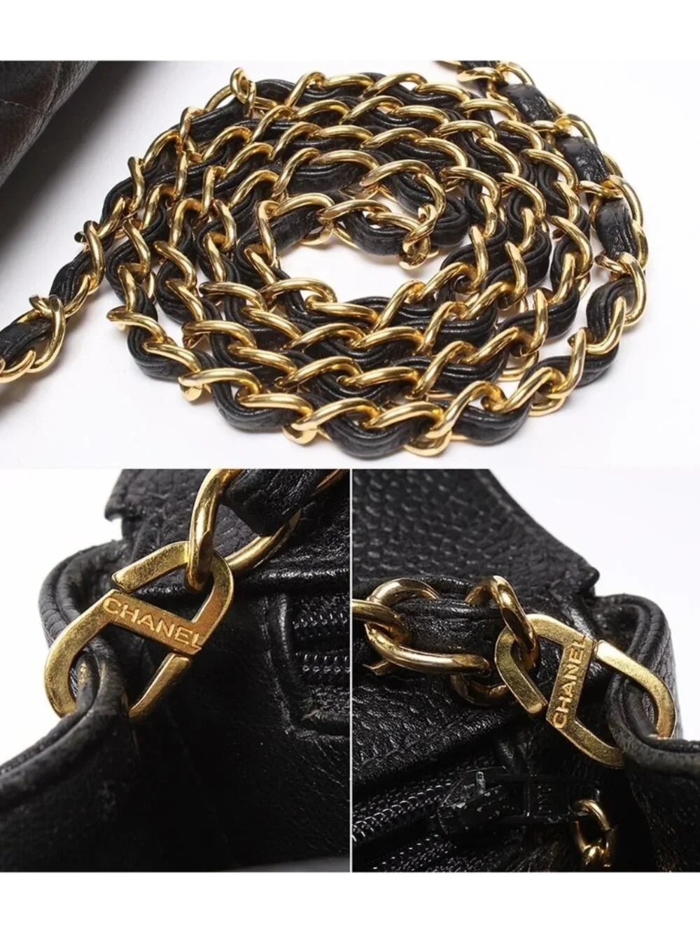 Chanel Chain Shoulder Bag Gold Diana Flap Quilted Caviar Leather